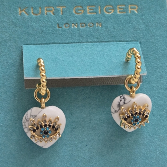Kurt Geiger Heart Evil Eye Dangle Earrings NWT - Picture 2 of 4